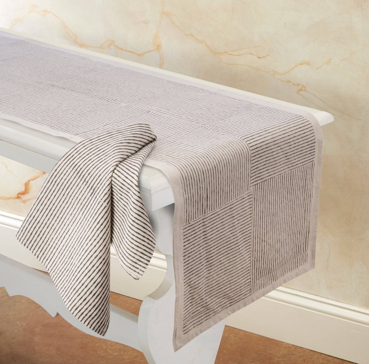 Kora Cotton Placemats, Set of 4 | Hand Block Printed | Hatch Stripe | Villa