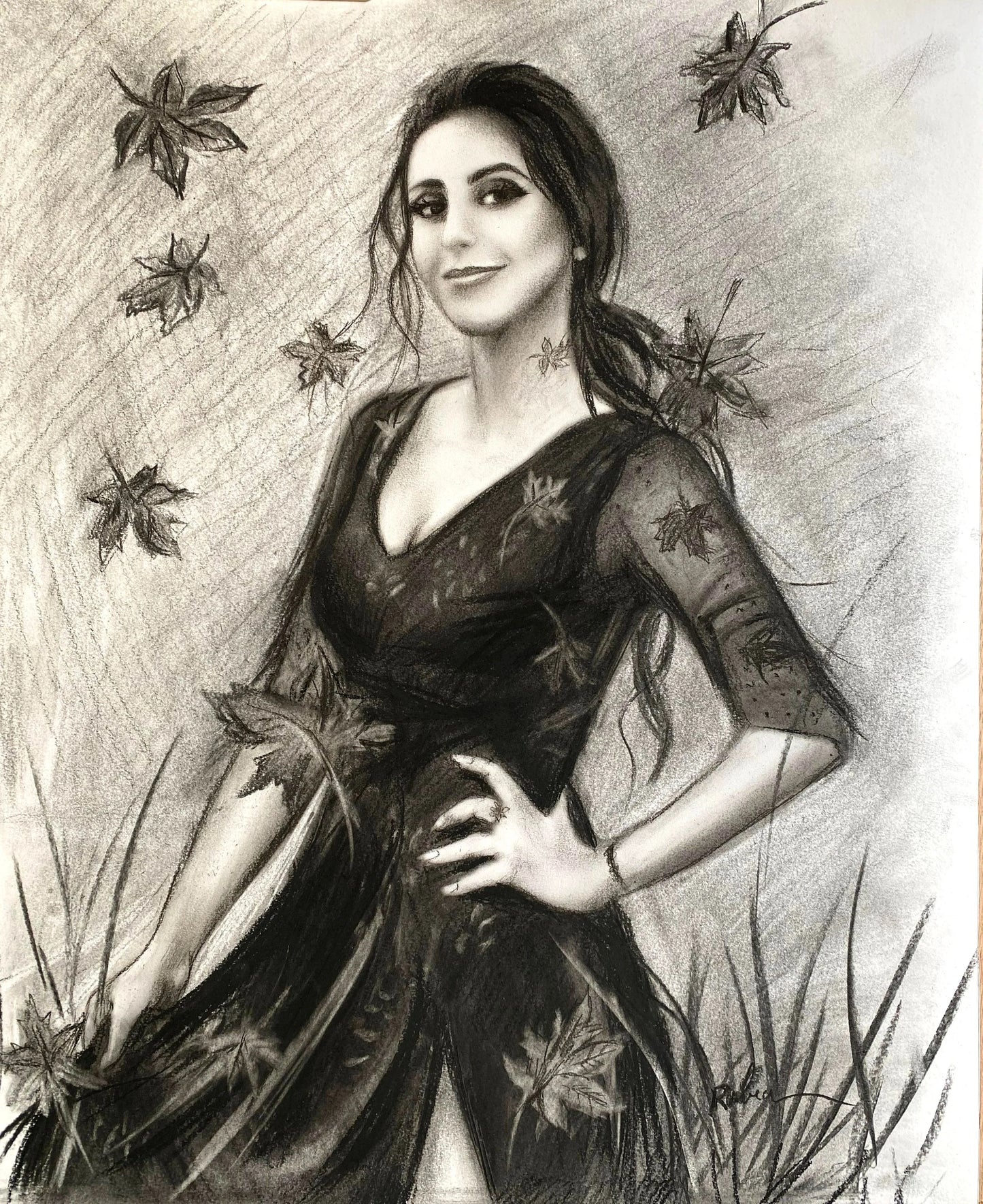 Custom Charcoal Sketch Portrait - Two People or Pets - 16"x20"