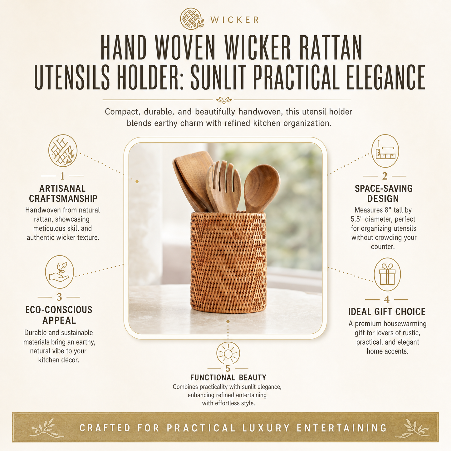 Hand Woven Wicker Rattan Utensils Holder