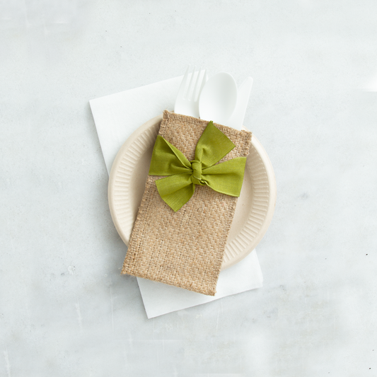 Hand Tied Ribbon Silverware Pouch - Green - Set of 8