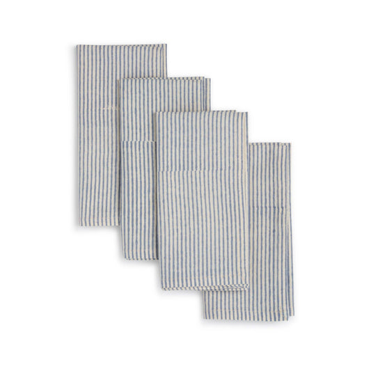 Hand Block Printed Cotton Napkins, Set of 4 | 18″×18″ | Axis | Blue Moon