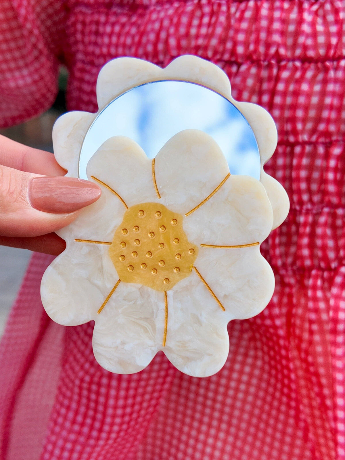 Hand-painted Vintage Daisy Compact Mirror | Eco-Friendly
