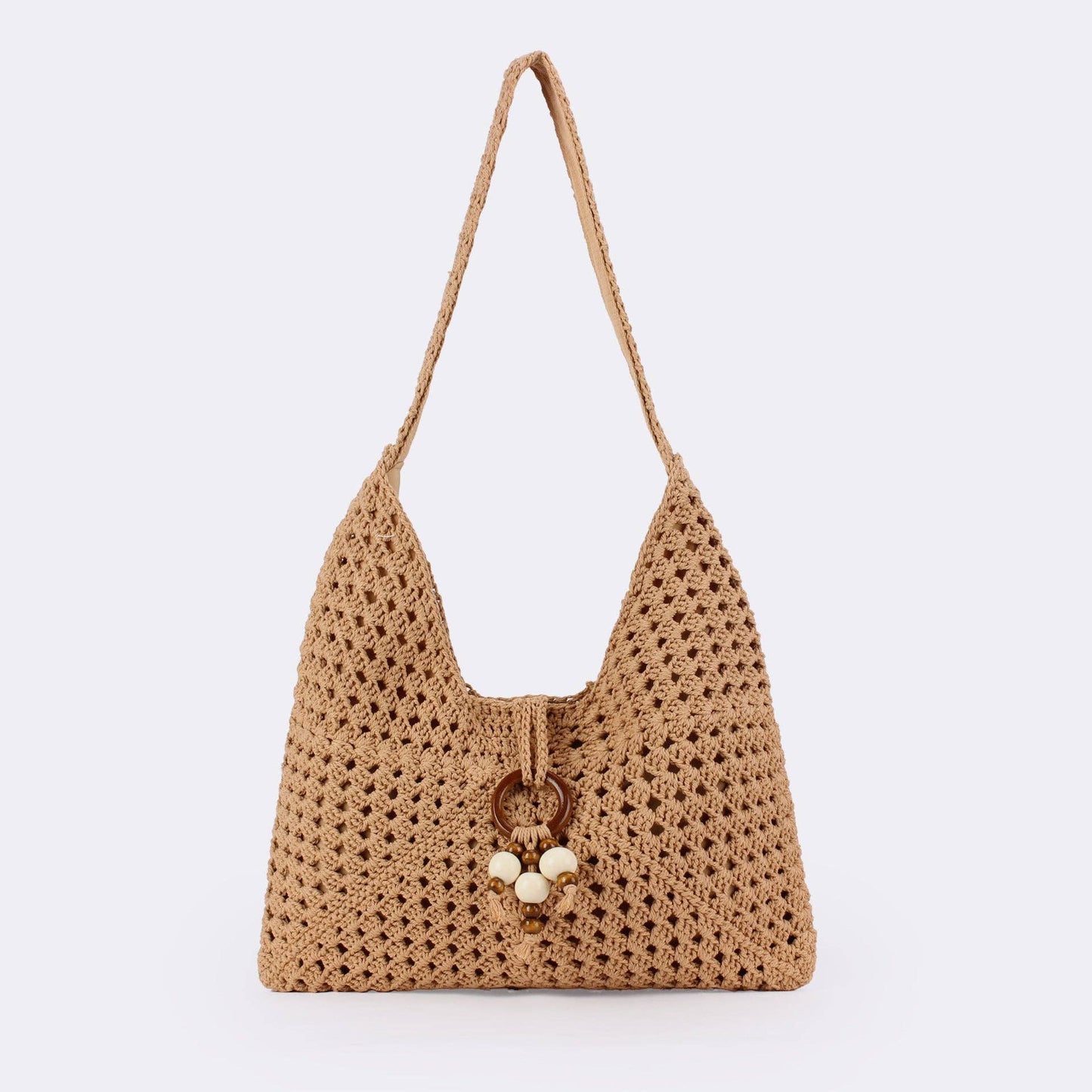 Women's Handmade Woven Hollow Casual Beach Shoulder Bag - Beige