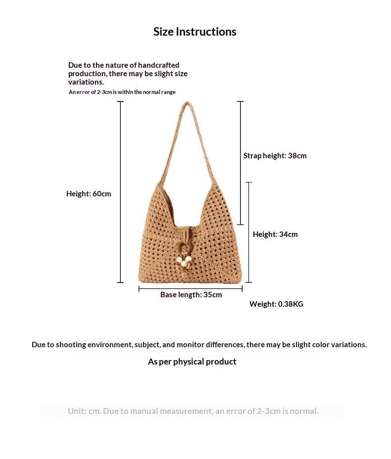 Women's Handmade Woven Hollow Casual Beach Shoulder Bag - Beige