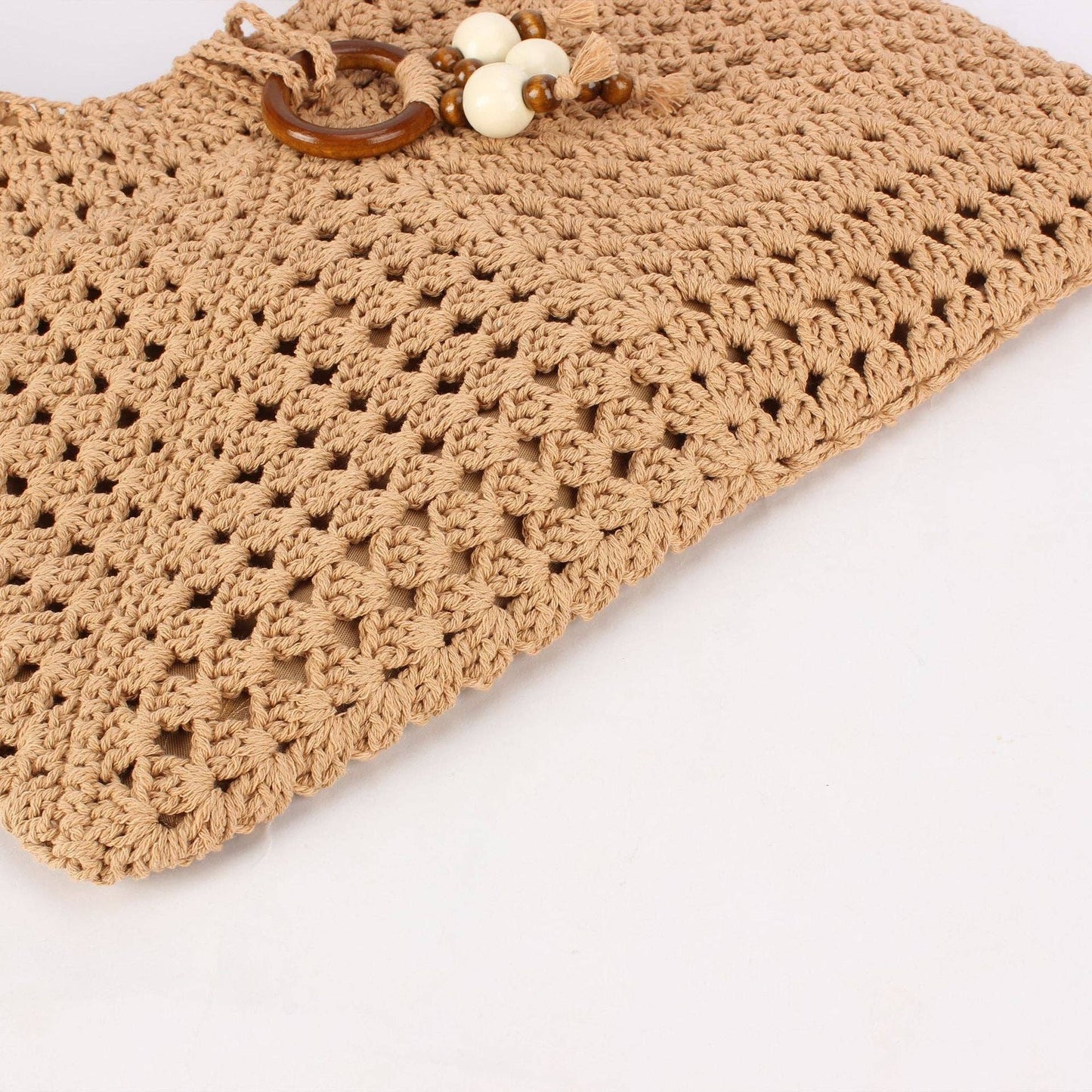 Women's Handmade Woven Hollow Casual Beach Shoulder Bag - Beige