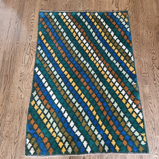 Handmade Rug - Green Geometric from Afghanistan - 2' 11.5" x 4' 2"
