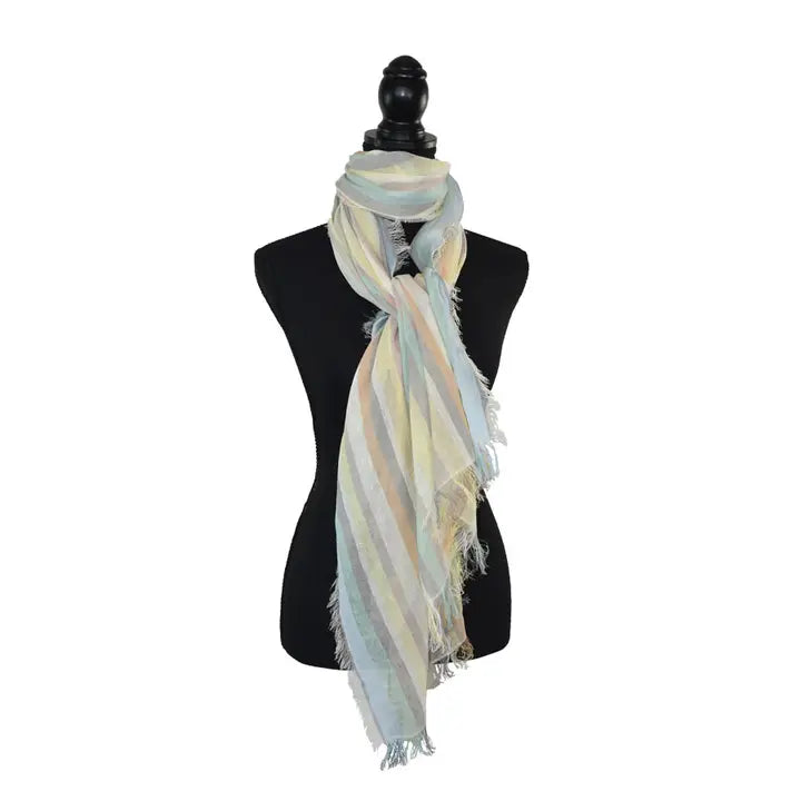 Imani Narrow Striped Linen Scarf - Yellow/Blue