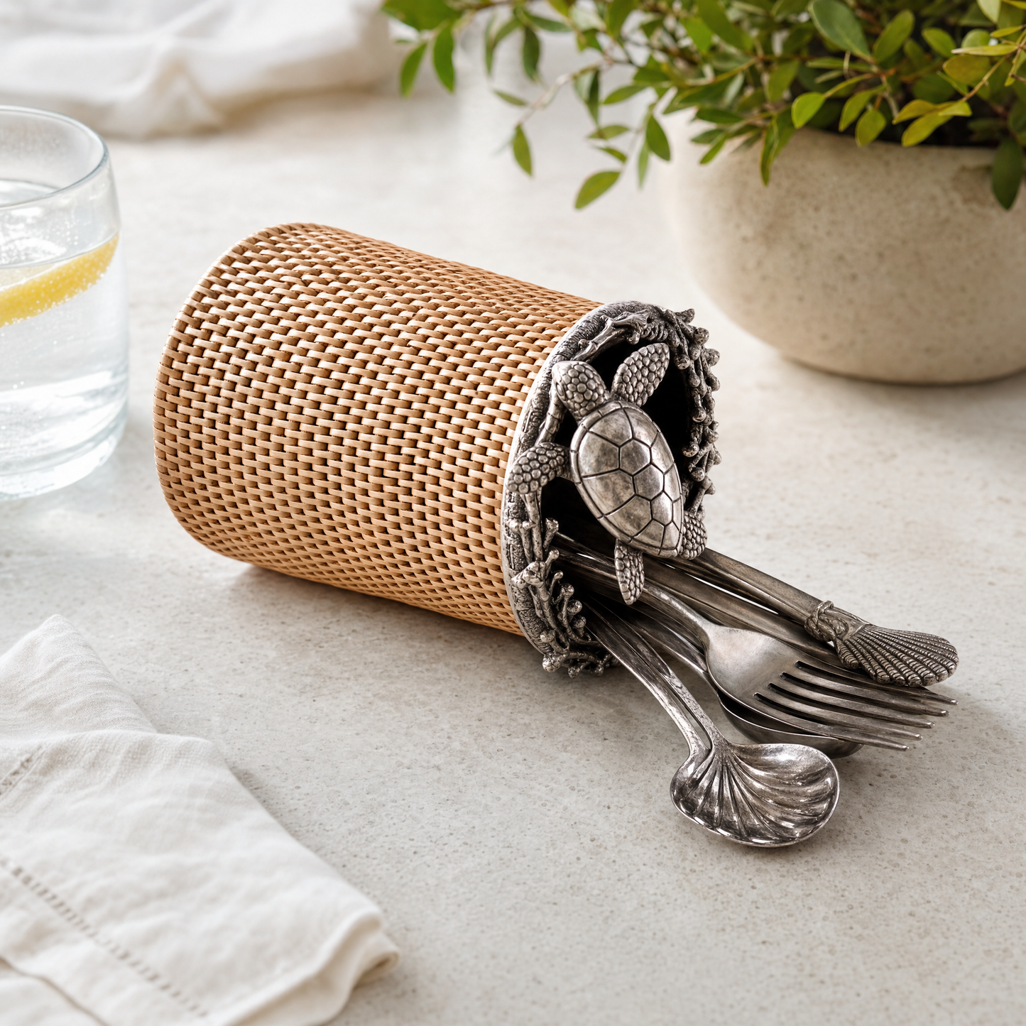 Hand Woven Wicker Rattan Utensils Holder