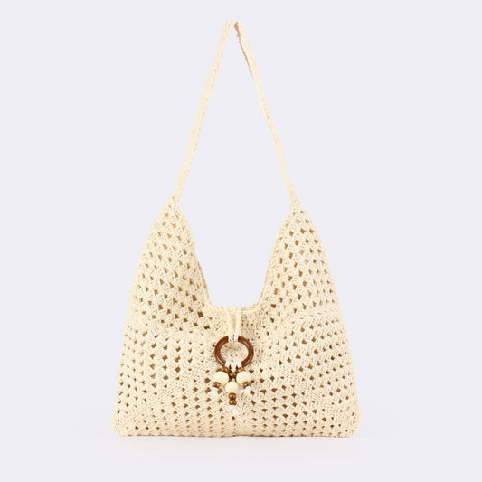 Women's Handmade Woven Hollow Casual Beach Shoulder Bag - Beige