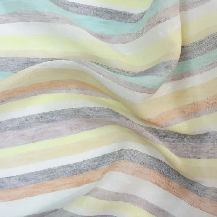 Imani Narrow Striped Linen Scarf - Yellow/Blue
