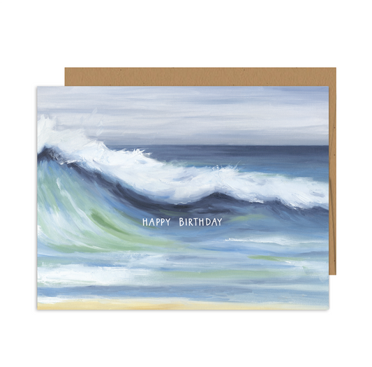 Ocean waves Happy Birthday coastal greeting card 