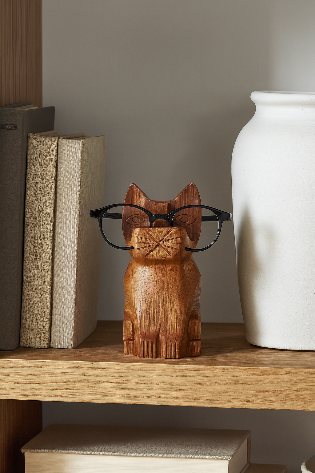 Cat Eyeglass Holder Stand - Hand Carved Wood