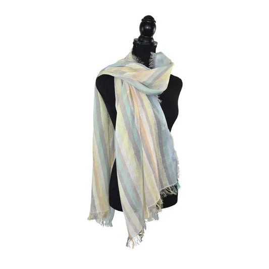 Imani Narrow Striped Linen Scarf - Yellow/Blue