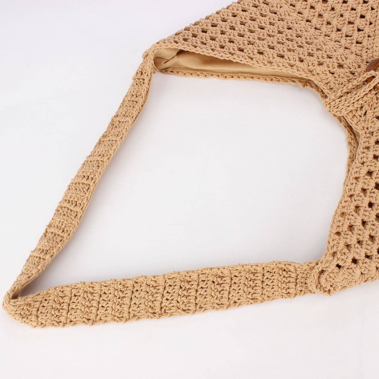 Women's Handmade Woven Hollow Casual Beach Shoulder Bag - Beige