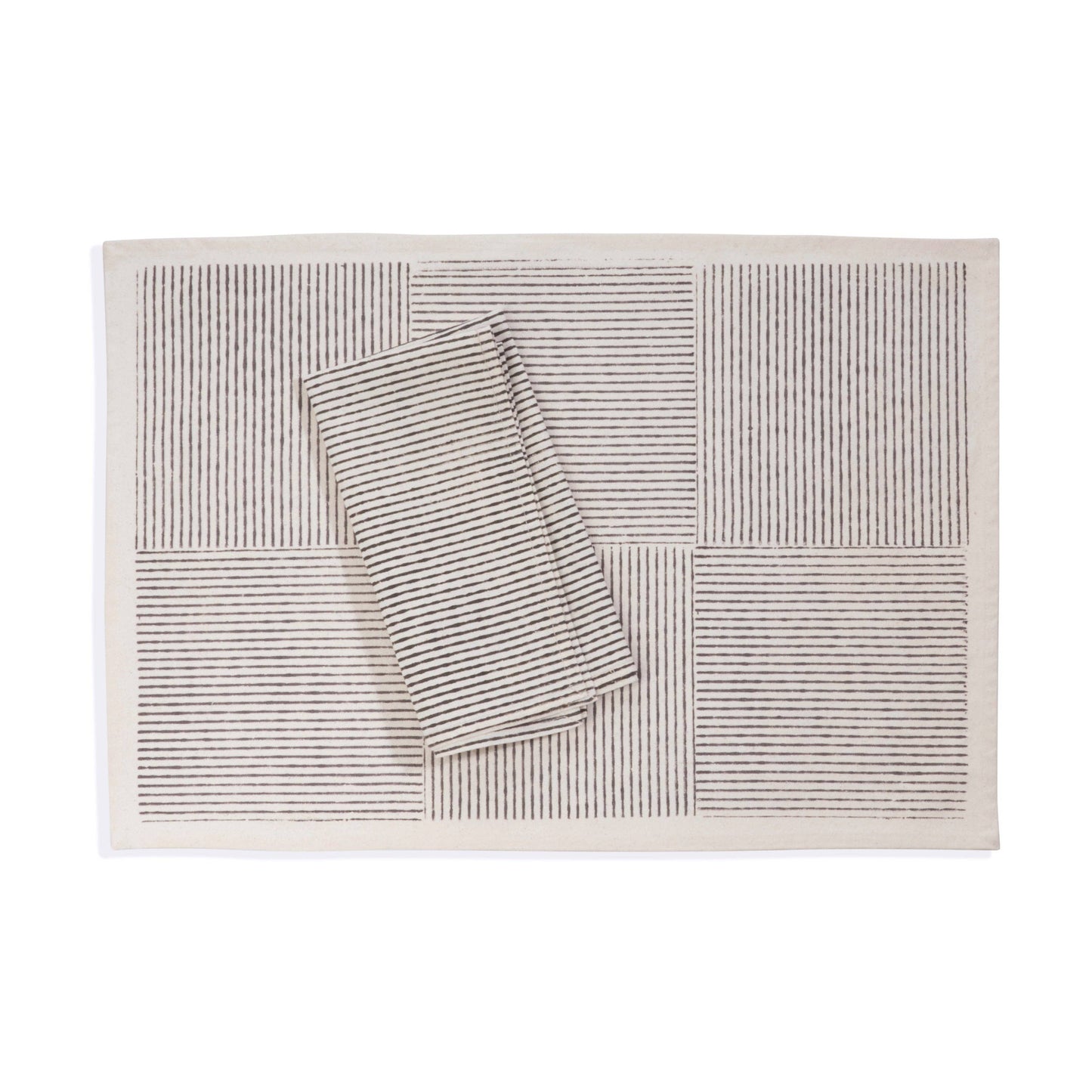 Kora Cotton Placemats, Set of 4 | Hand Block Printed | Hatch Stripe | Villa