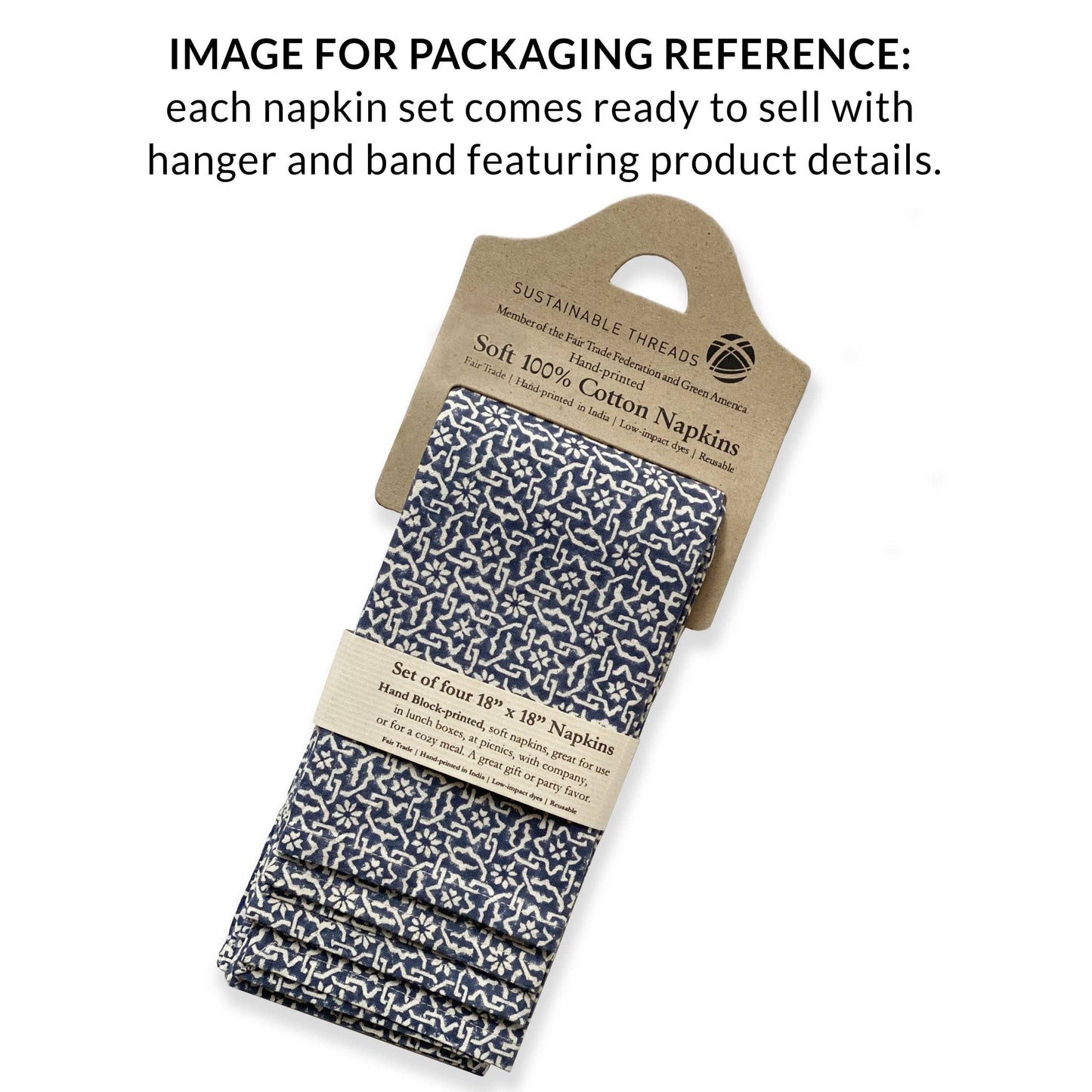 Hand Block Printed Cotton Napkins, Set of 4 | 18″×18″ | Axis | Blue Moon