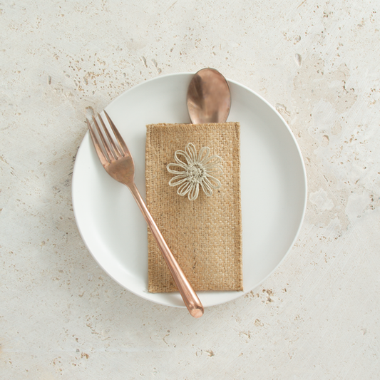 Natural Jute Flower Silverware Pouch - Set of 8