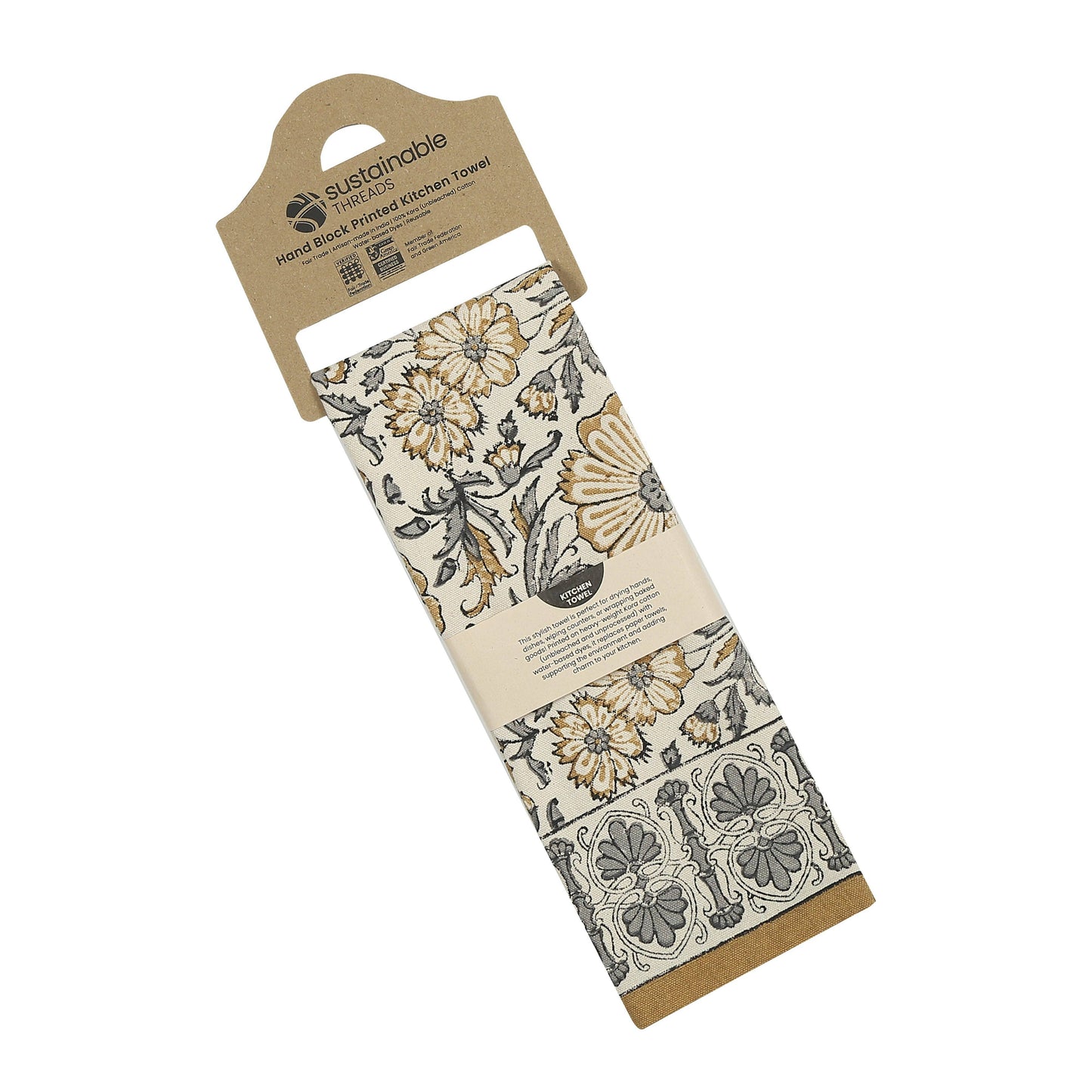 Cotton Kitchen Towel | Hand Block Printed | Bloom  | Sand
