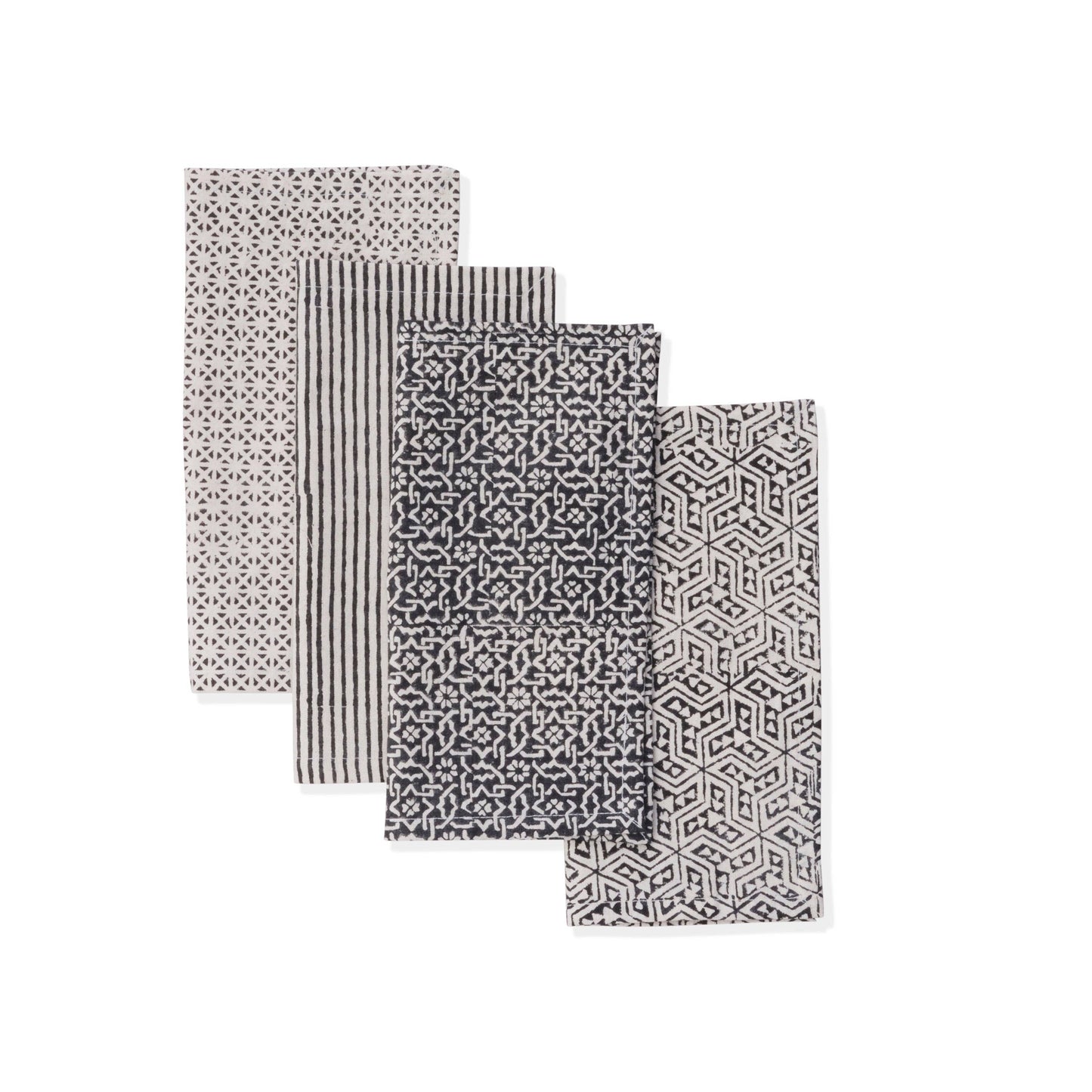 Kora Cotton Placemats, Set of 4 | Hand Block Printed | Hatch Stripe | Villa