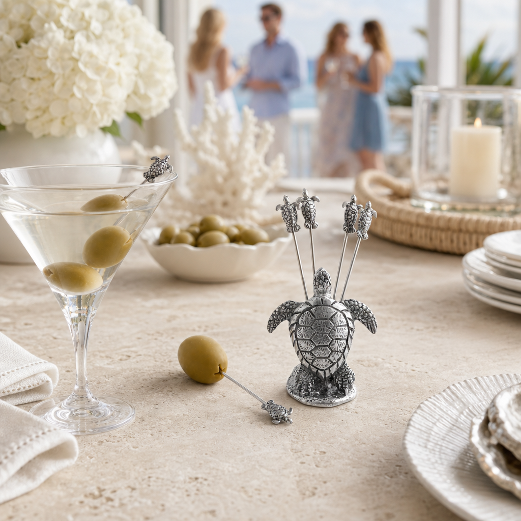Pewter Sea Turtle Cheese Pick Set