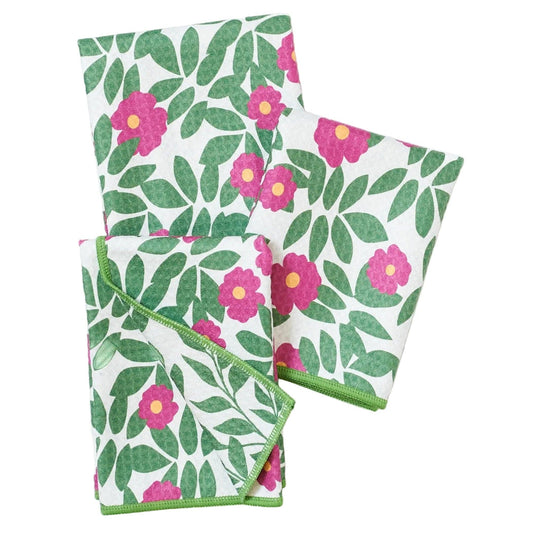 Mighty Mini Towel (Set of 3) Reversible - KN Beach Roses: Flourite Green