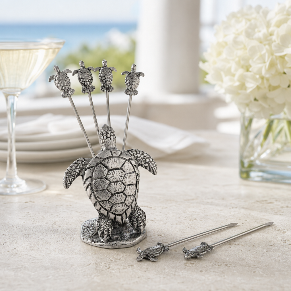 Pewter Sea Turtle Cheese Pick Set