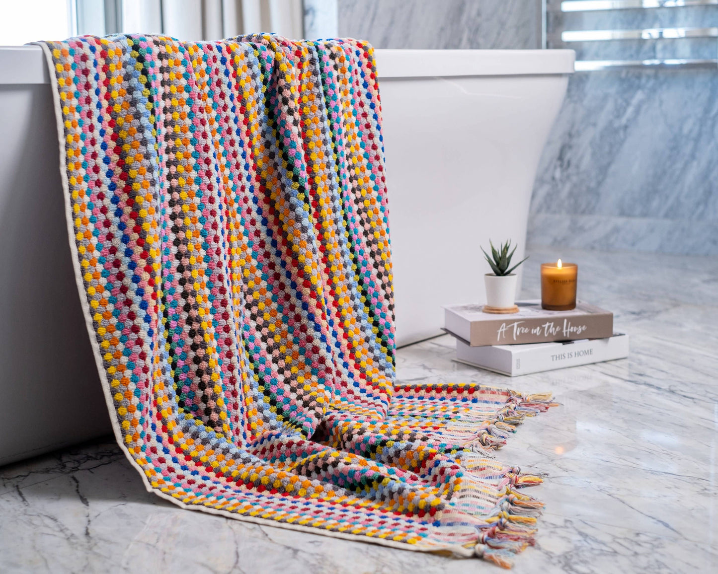 Pom Pom Bath Towel | Turkish Bath Towel | Handwoven Towel: Black / Bath Towel