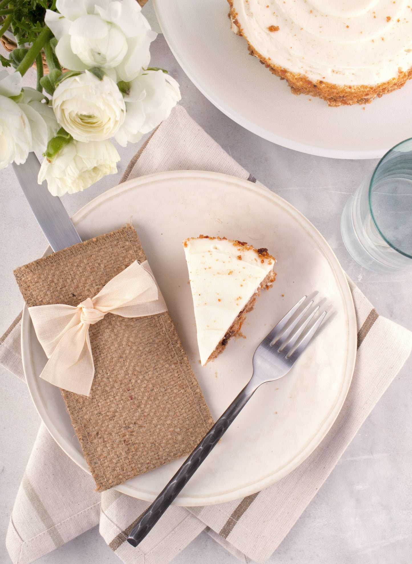 Hand Tied Ribbon Silverware Pouch - Cream - Set of 8