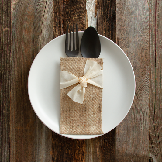 Hand Tied Ribbon Silverware Pouch - Cream - Set of 8