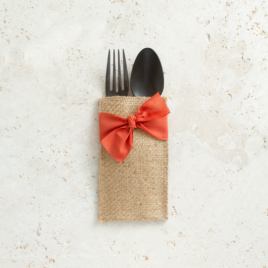 Hand Tied Ribbon Silverware Pouch - Red - Set of 8