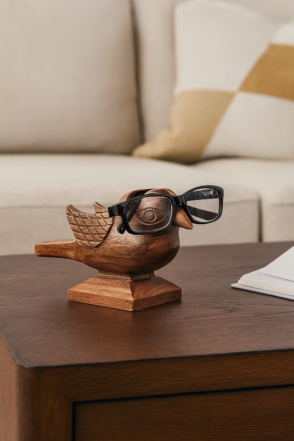 Sparrow Eyeglass Holder Stand - Handcrafted Indian Rosewood