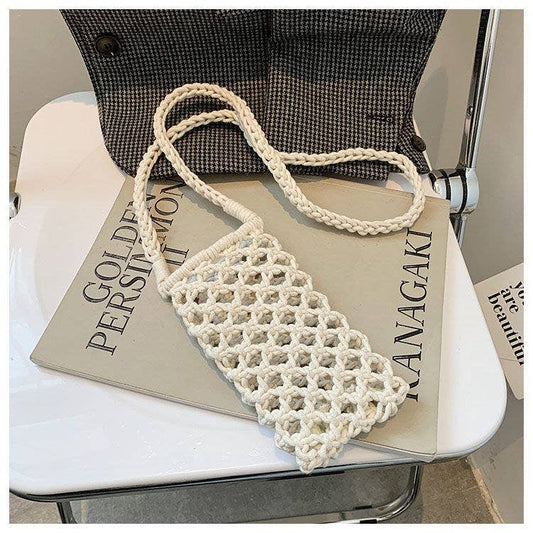 Handcrafted Braided Crossbody Bag - Beige