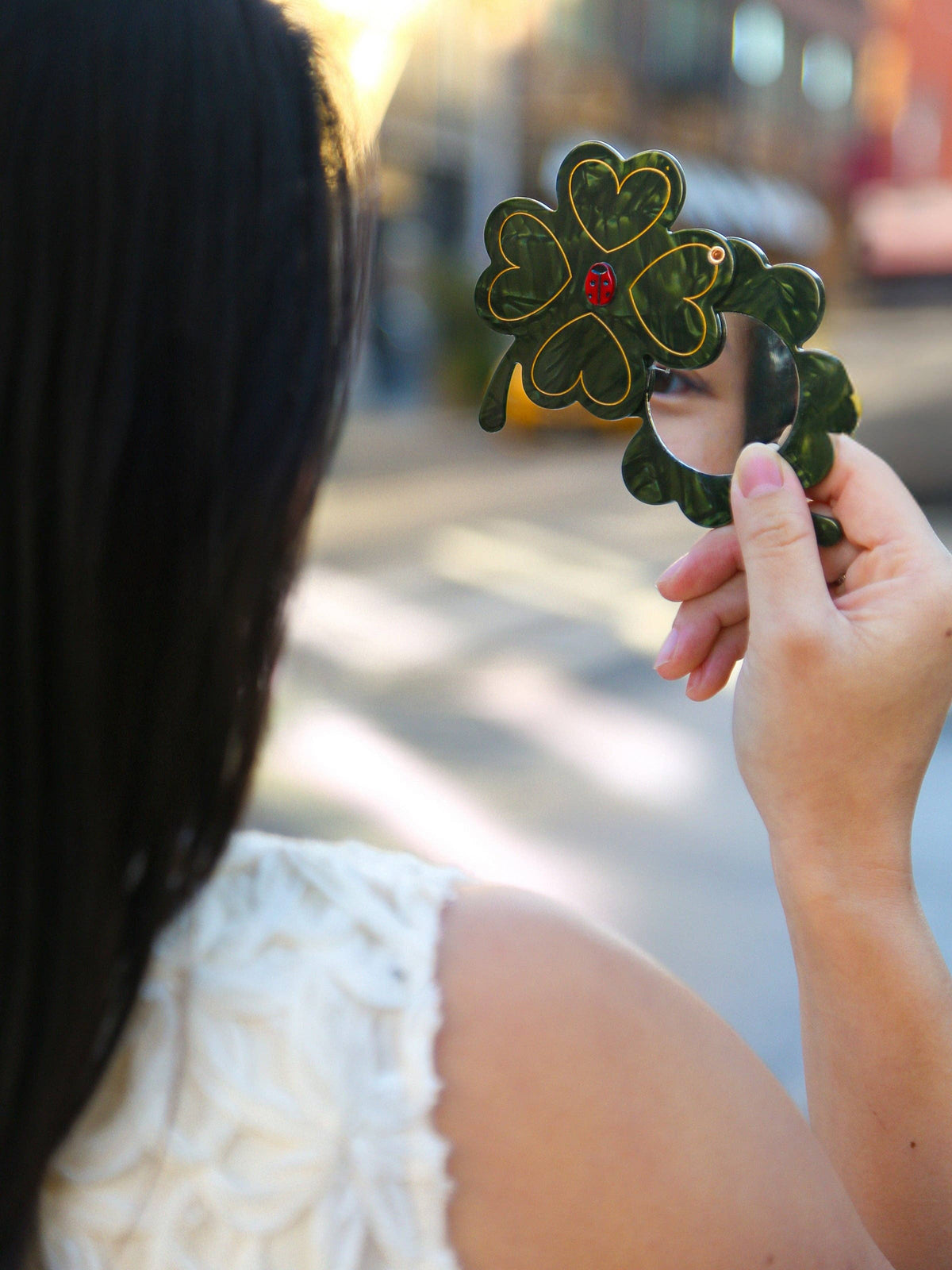 Hand-painted Wild Clover Compact Mirror | Eco-Friendly