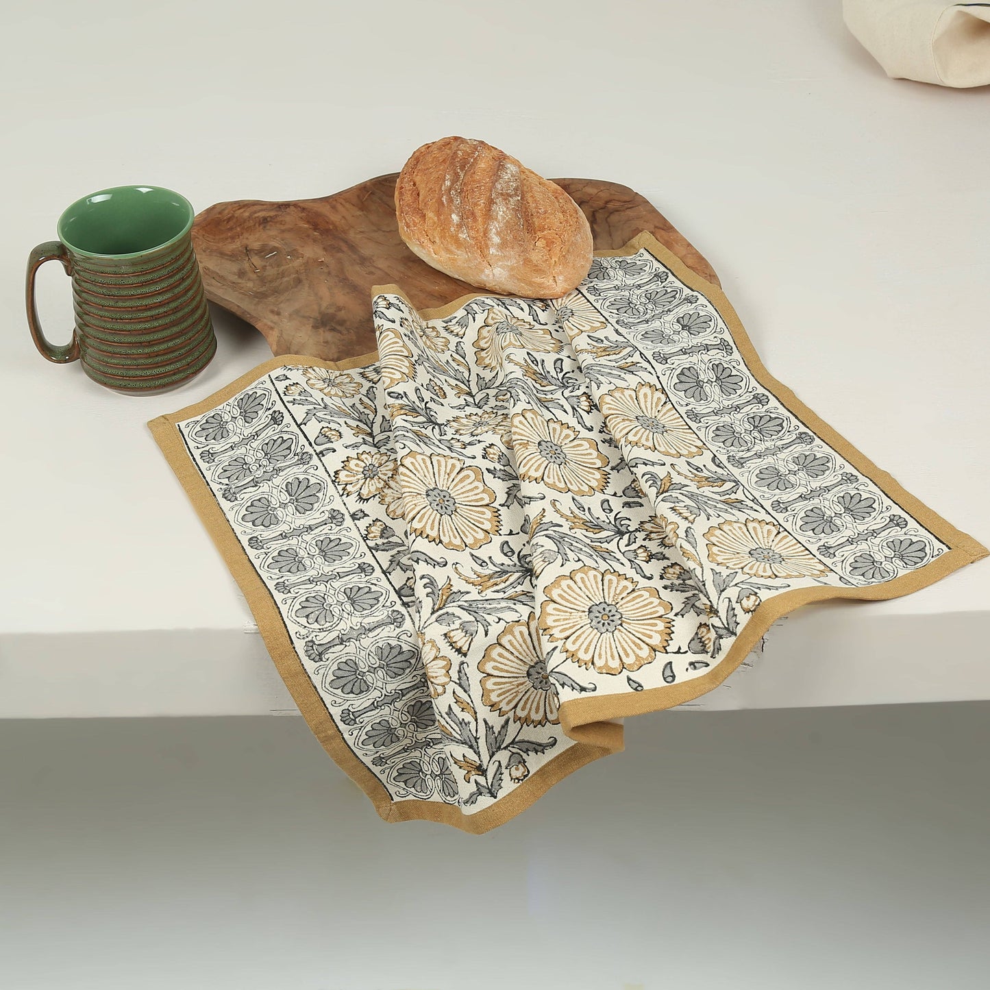 Cotton Kitchen Towel | Hand Block Printed | Bloom  | Sand