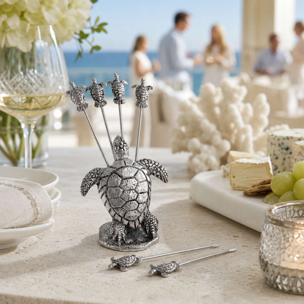 Pewter Sea Turtle Cheese Pick Set