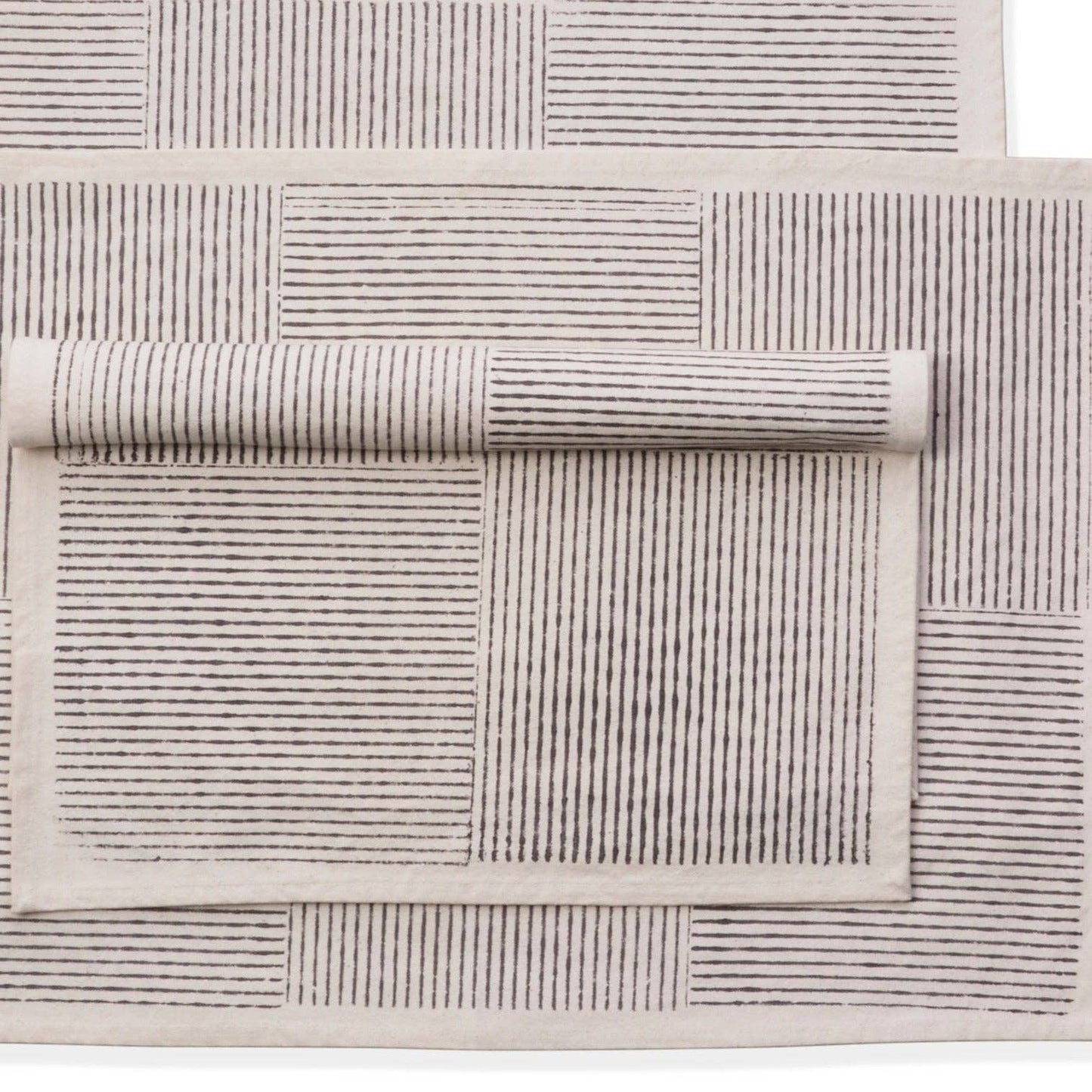 Kora Cotton Placemats, Set of 4 | Hand Block Printed | Hatch Stripe | Villa
