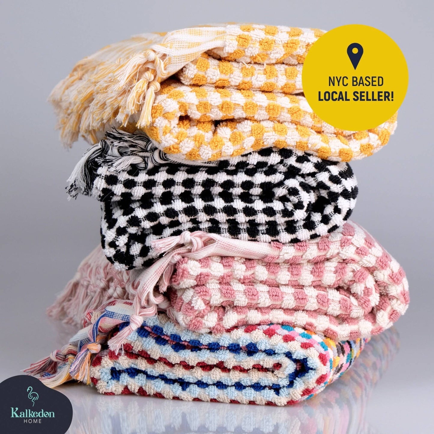Pom Pom Bath Towel | Turkish Bath Towel | Handwoven Towel: Black / Bath Towel