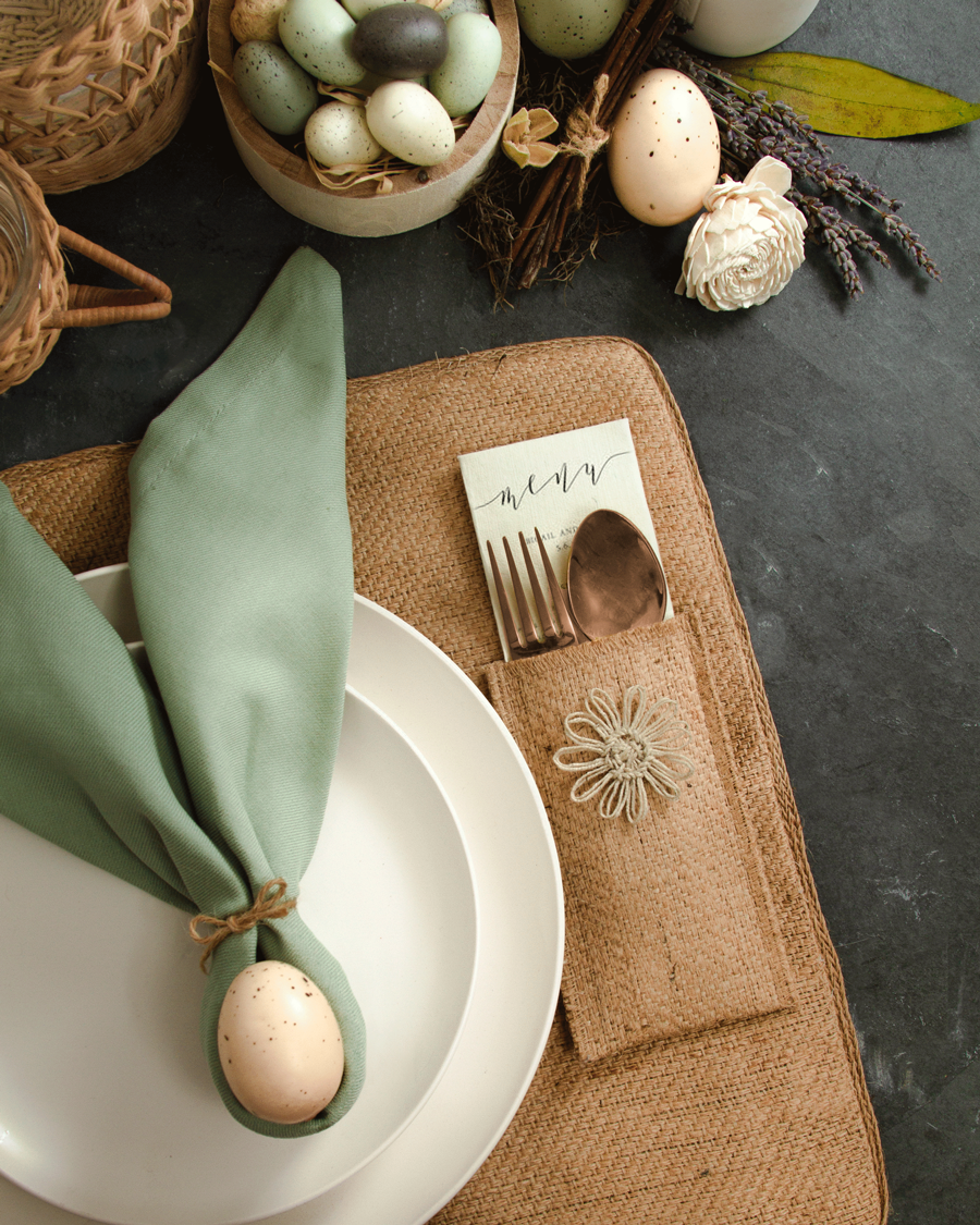 Natural Jute Flower Silverware Pouch - Set of 8