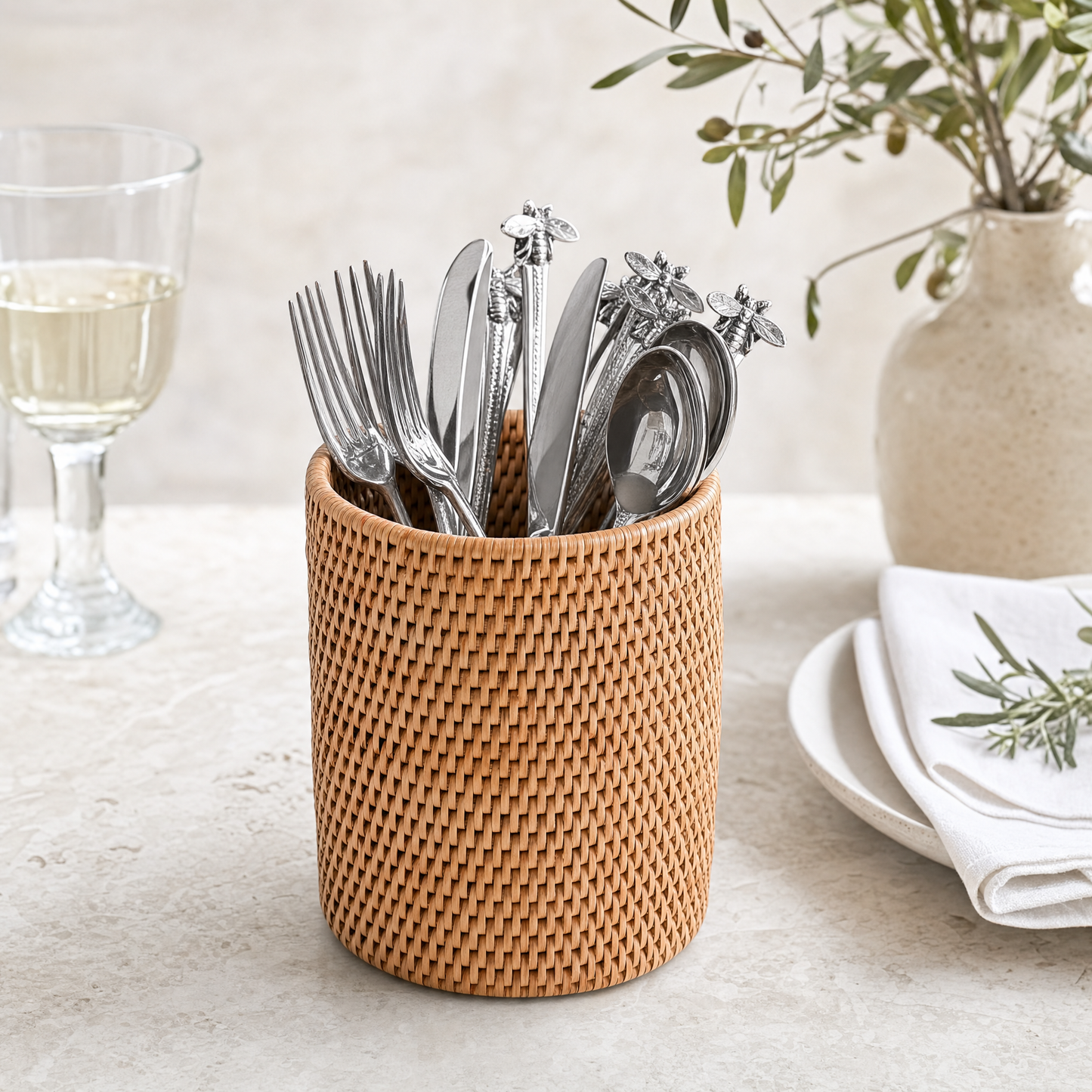 Hand Woven Wicker Rattan Utensils Holder