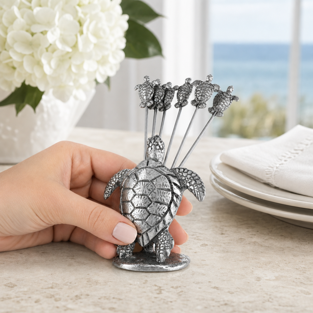 Pewter Sea Turtle Cheese Pick Set