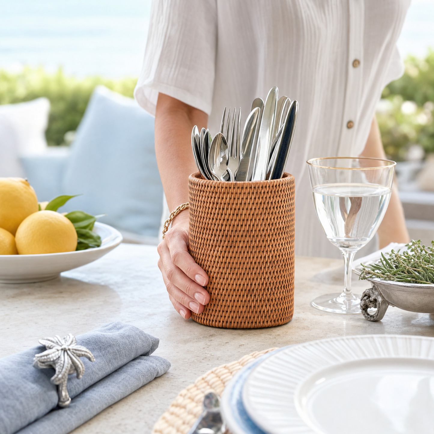 Hand Woven Wicker Rattan Utensils Holder