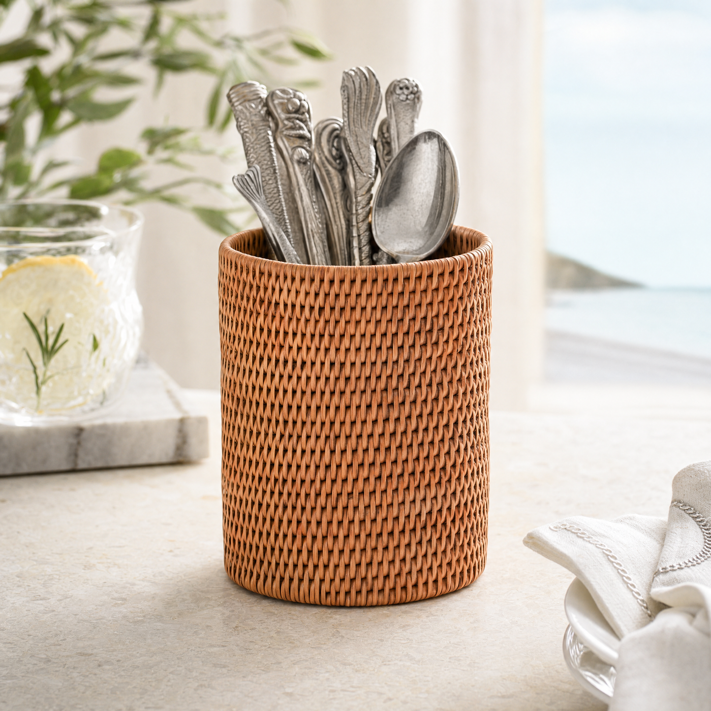 Hand Woven Wicker Rattan Utensils Holder