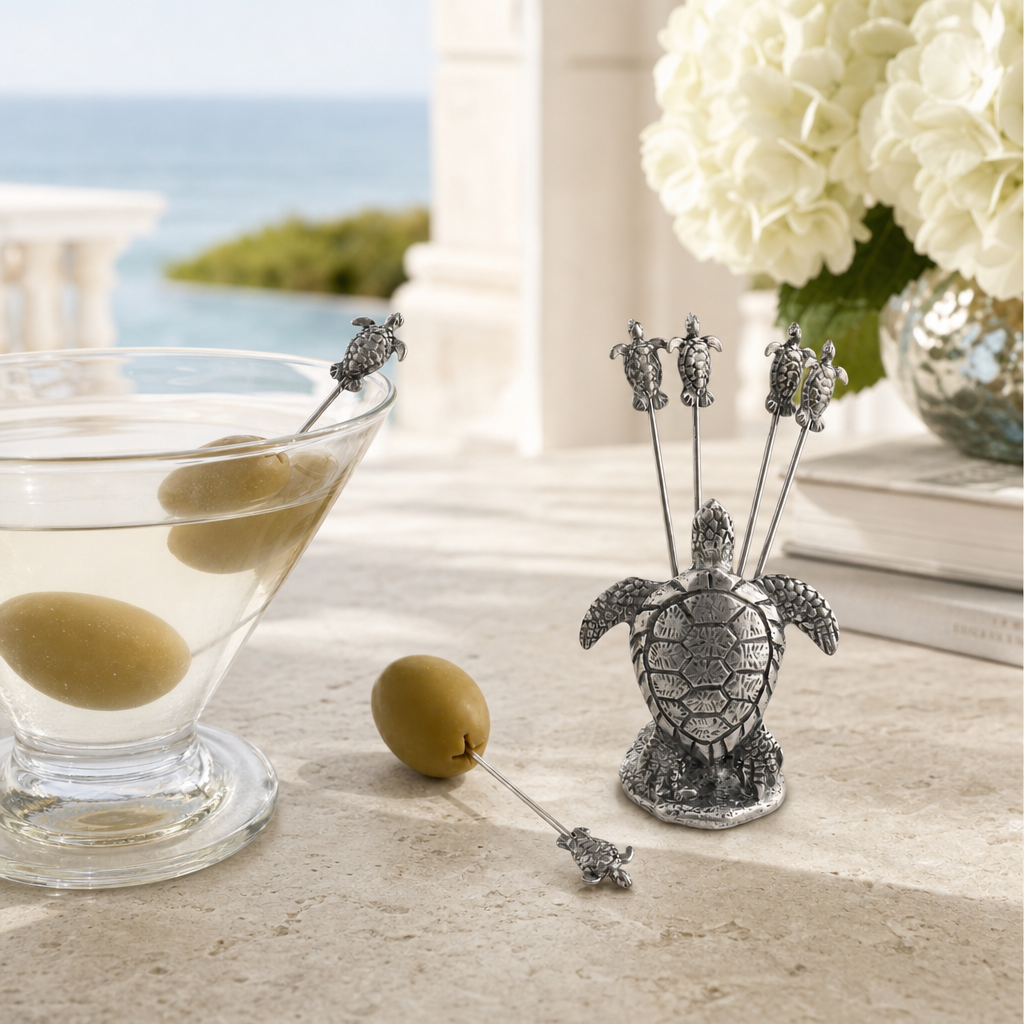 Pewter Sea Turtle Cheese Pick Set