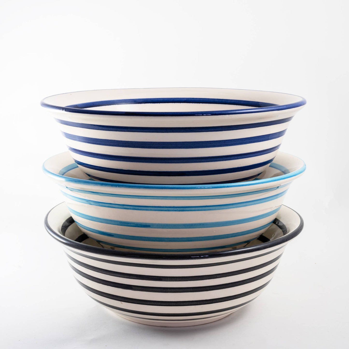 10" Cobalt Stripe Medium Deep Ceramic Salad Bowl
