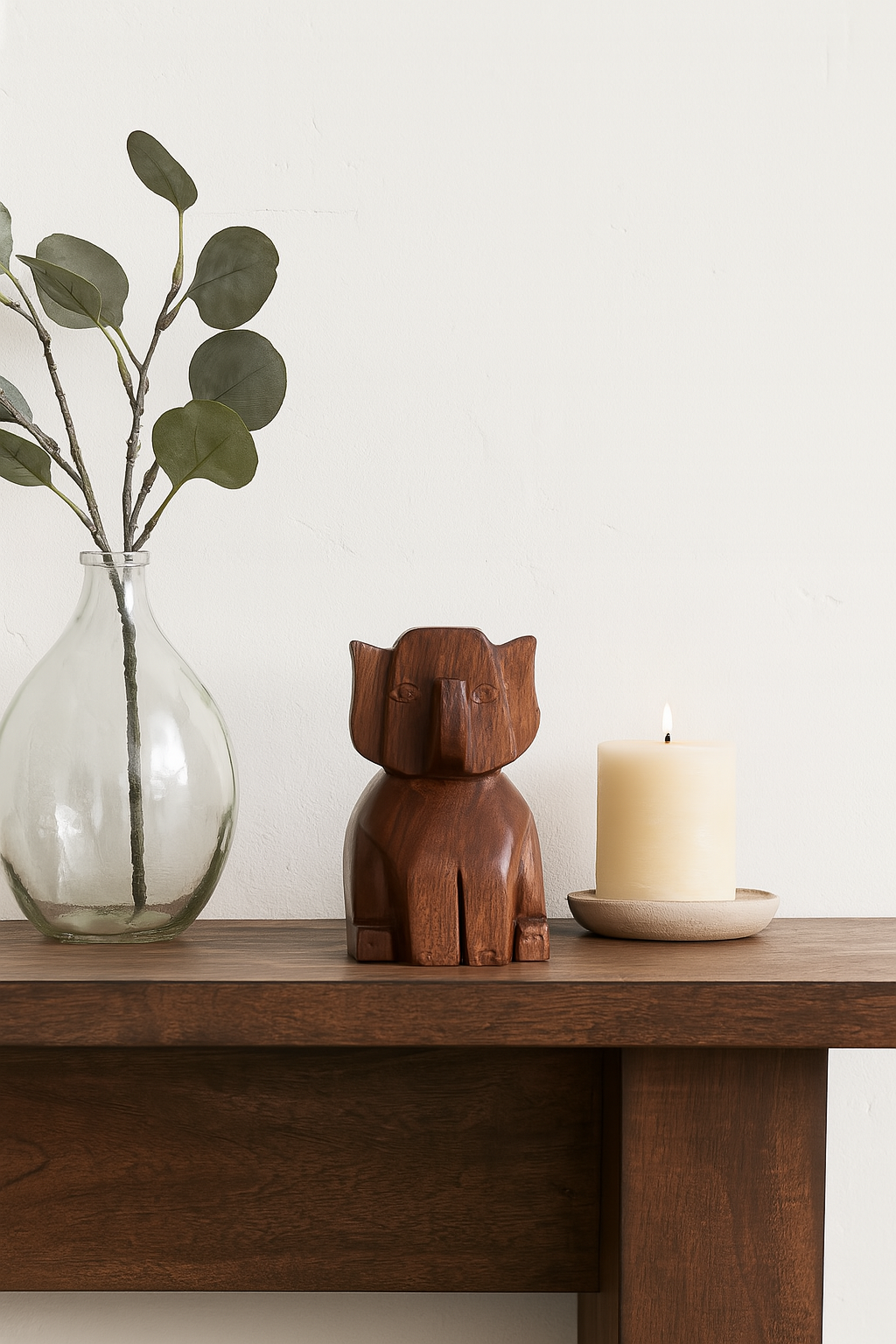 Trunk Up Elephant Eyeglass Holder Stand - Hand Carved Wood