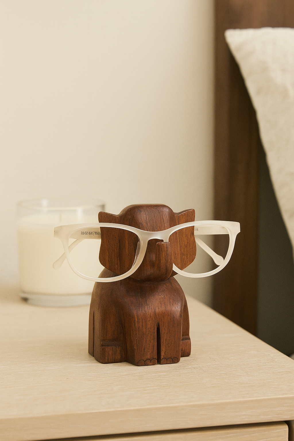 Trunk Up Elephant Eyeglass Holder Stand - Hand Carved Wood