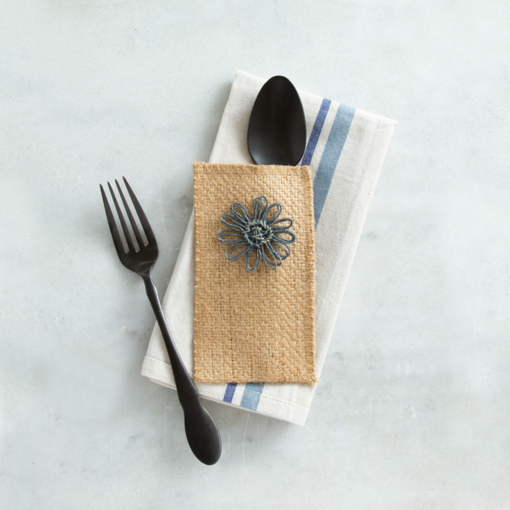 Slate Jute Flower Silverware Pouch - Set of 8