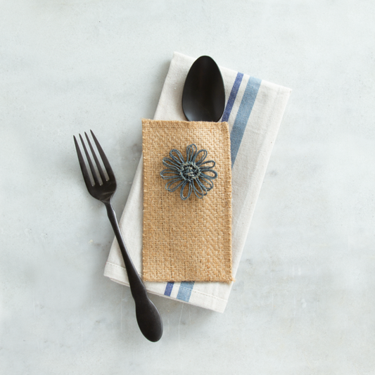 Slate Jute Flower Silverware Pouch - Set of 8