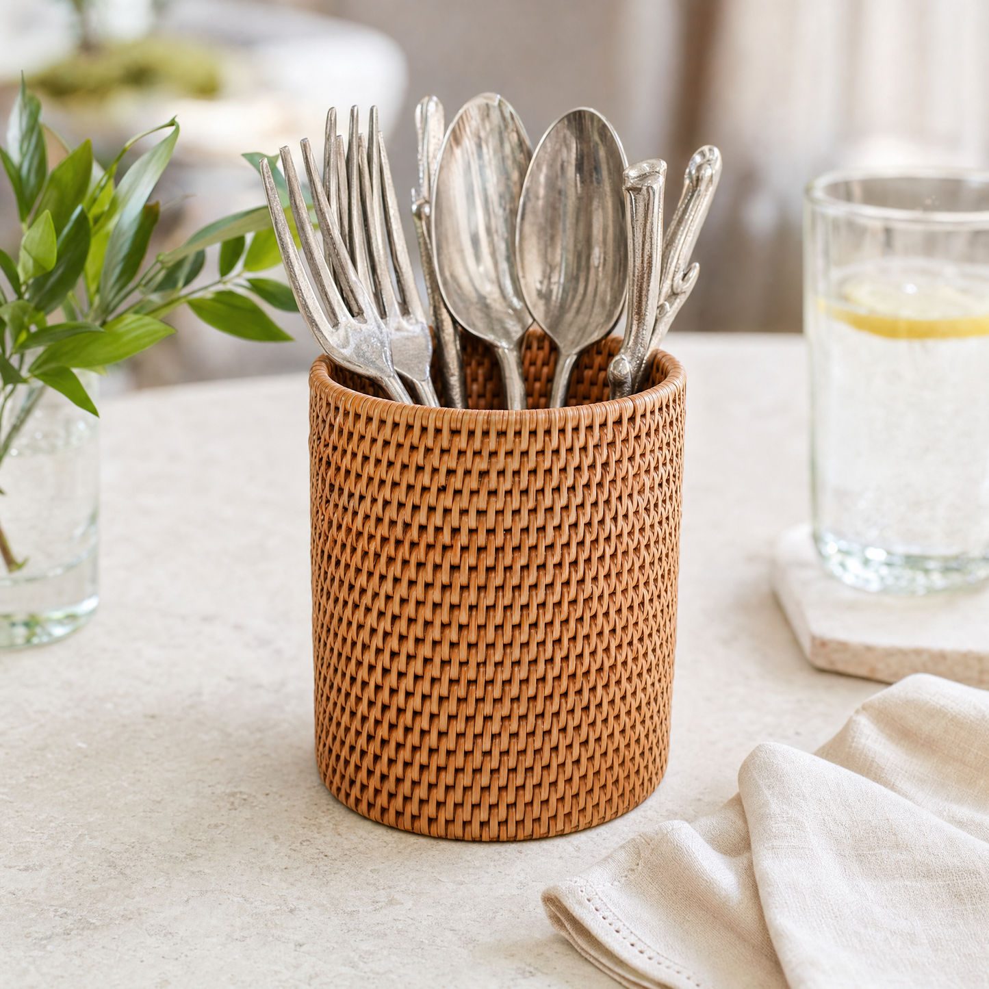 Hand Woven Wicker Rattan Utensils Holder