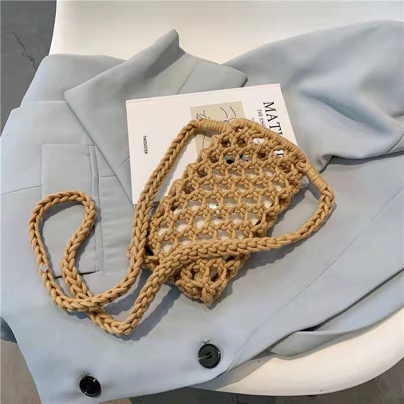 Handcrafted Braided Crossbody Bag - Beige